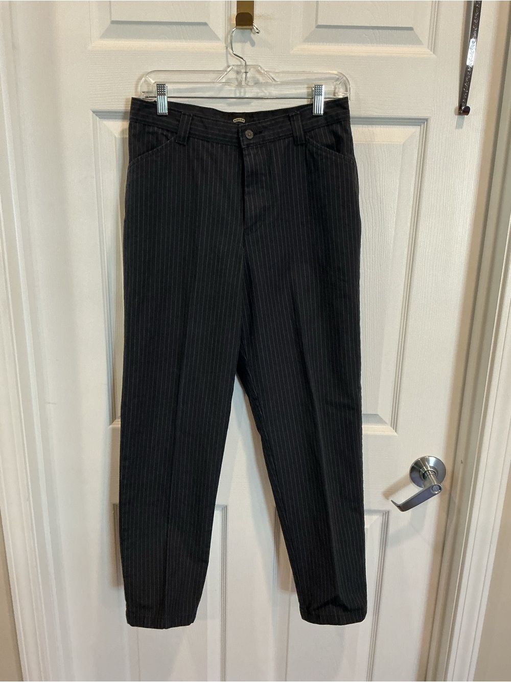 Gray Pinstripe Tapered Dress Pants